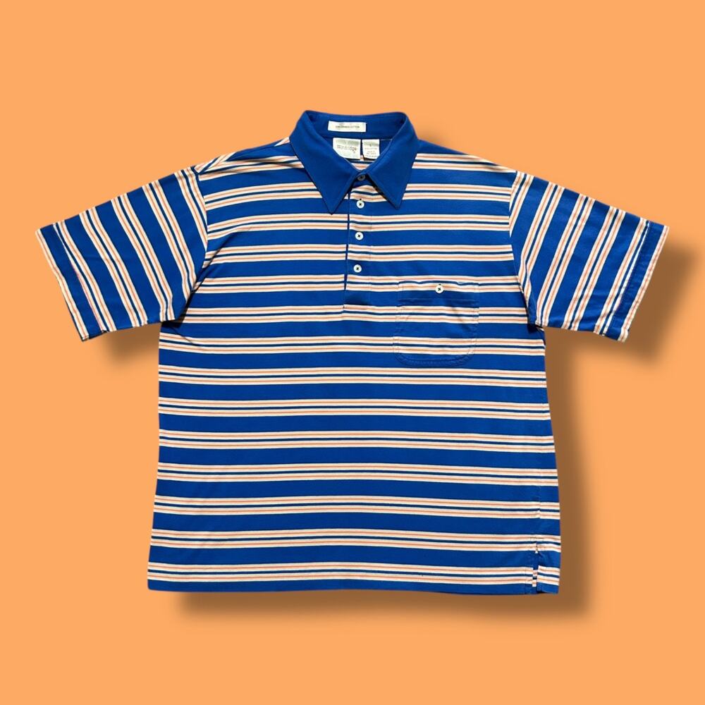 Vintage 80s Polo Shirt Striped Preppy Short Sleeve Combed Cotton Collared Large